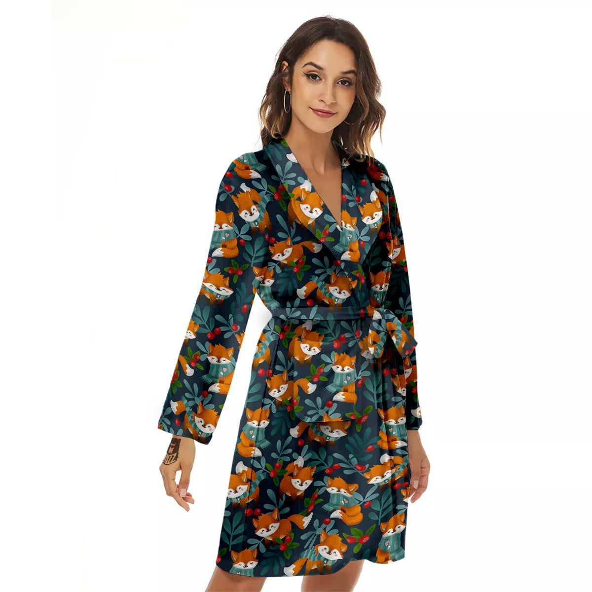 Cute Fox Print Pattern Women's Robe-grizzshop