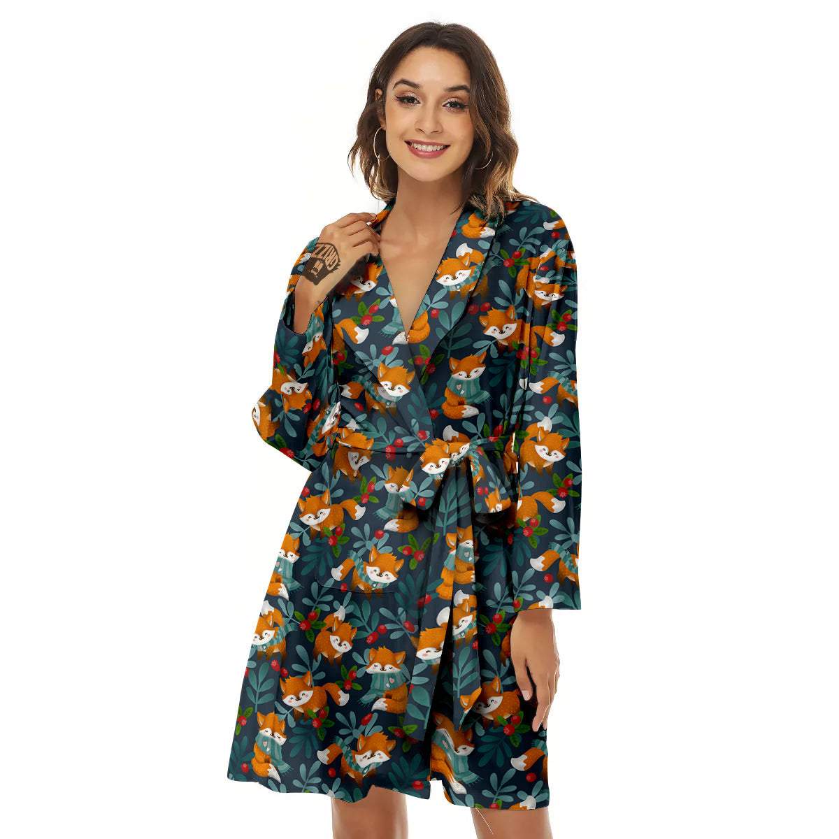 Cute Fox Print Pattern Women's Robe-grizzshop