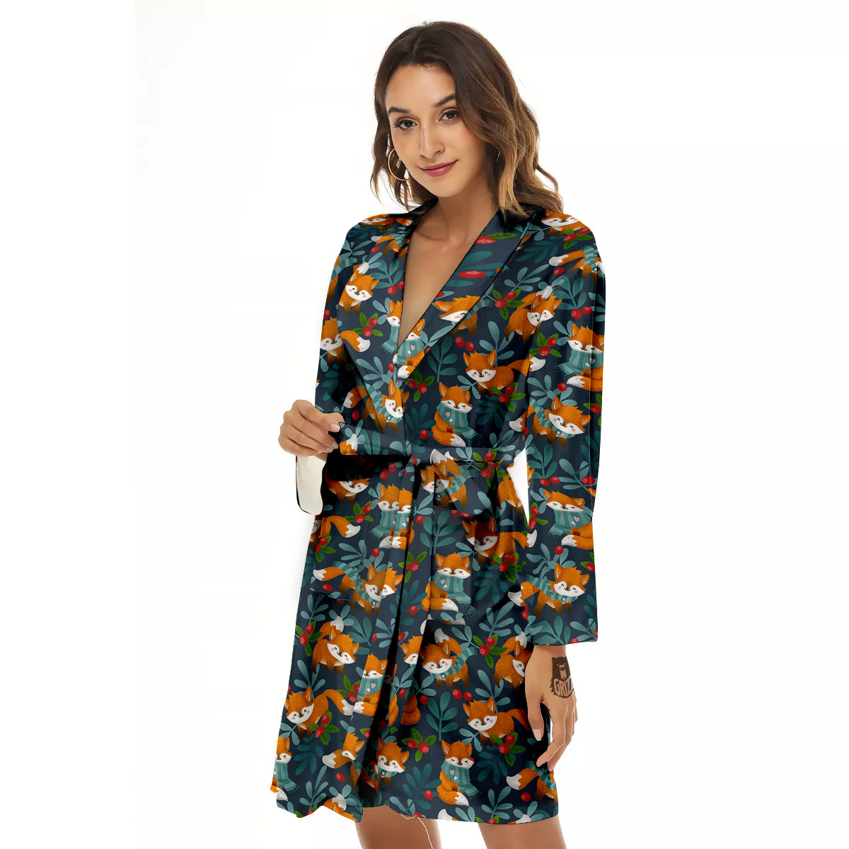 Cute Fox Print Pattern Women's Robe-grizzshop