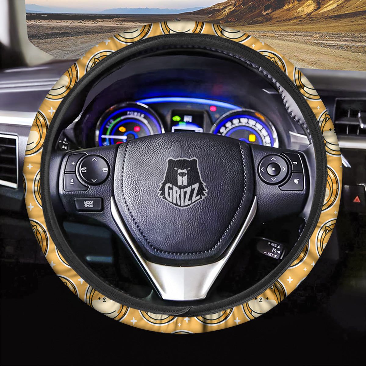 Cute Funny Crypto Dogecoin Print Pattern Car Steering Wheel Cover-grizzshop