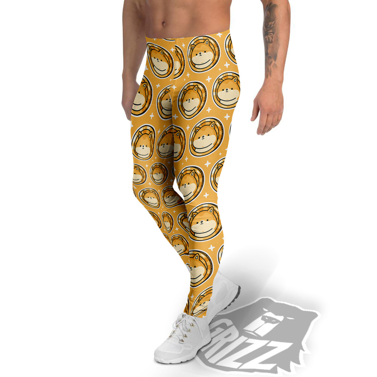 Cute Funny Crypto Dogecoin Print Pattern Men's Leggings-grizzshop