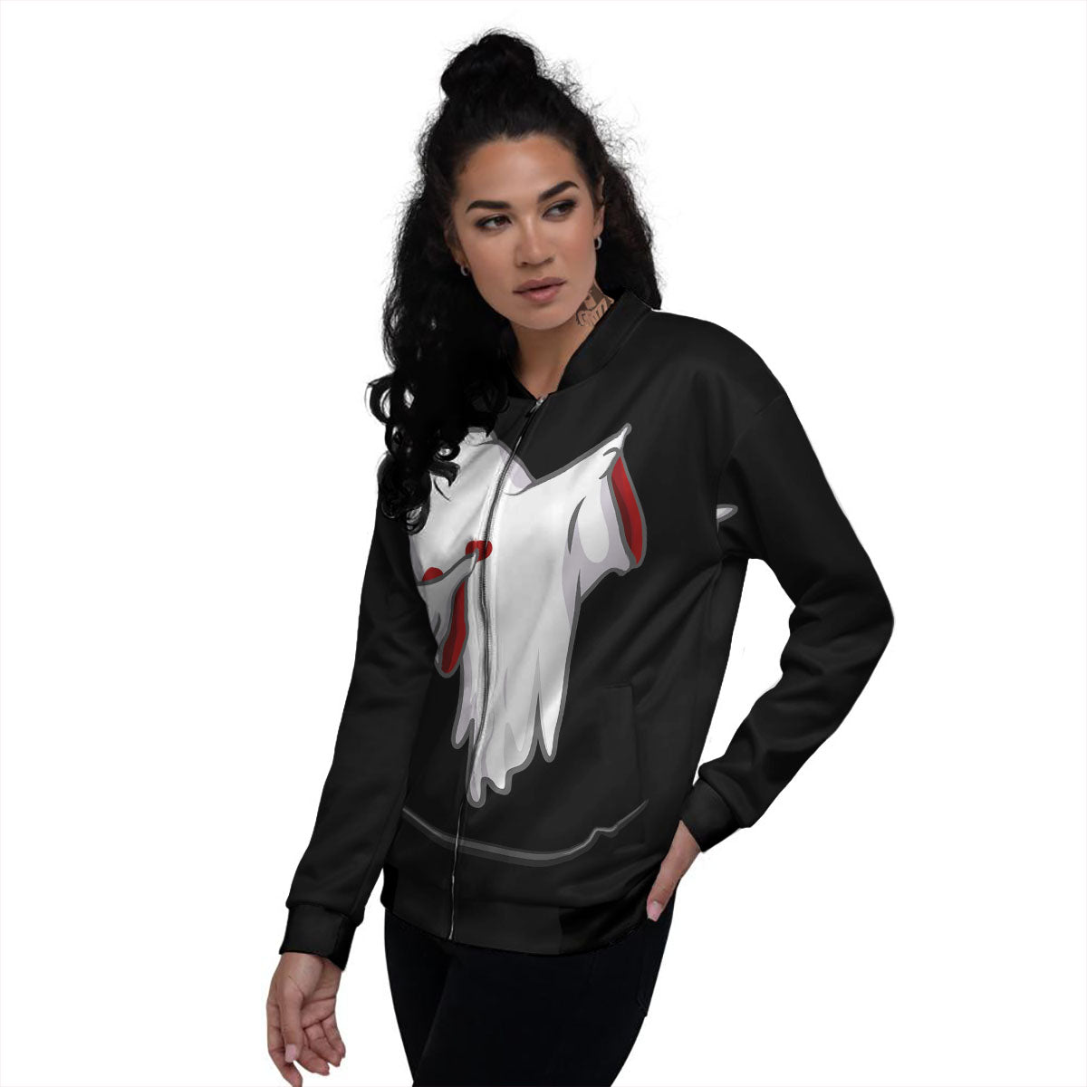 Cute Ghost Dap Print Women's Bomber Jacket-grizzshop