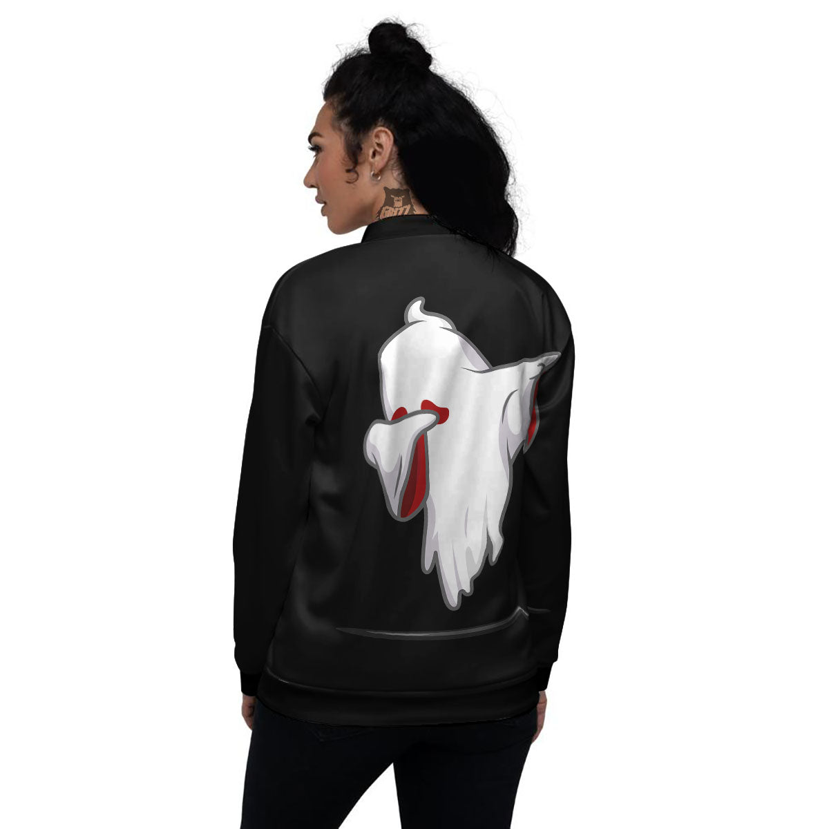 Cute Ghost Dap Print Women's Bomber Jacket-grizzshop