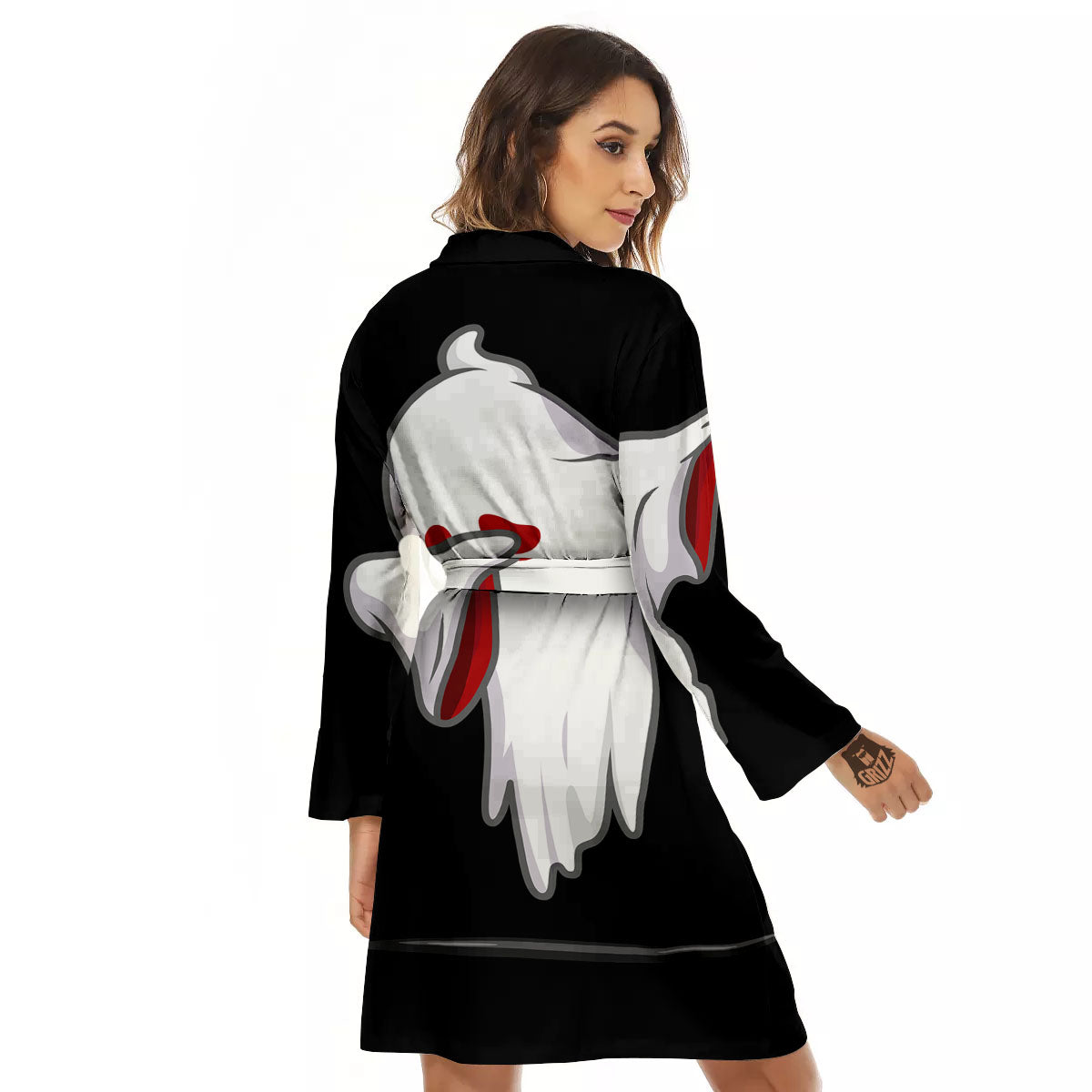 Cute Ghost Dap Print Women's Robe-grizzshop