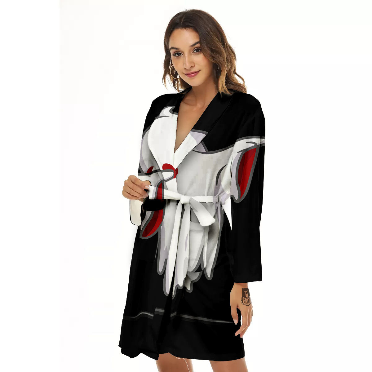 Cute Ghost Dap Print Women's Robe-grizzshop