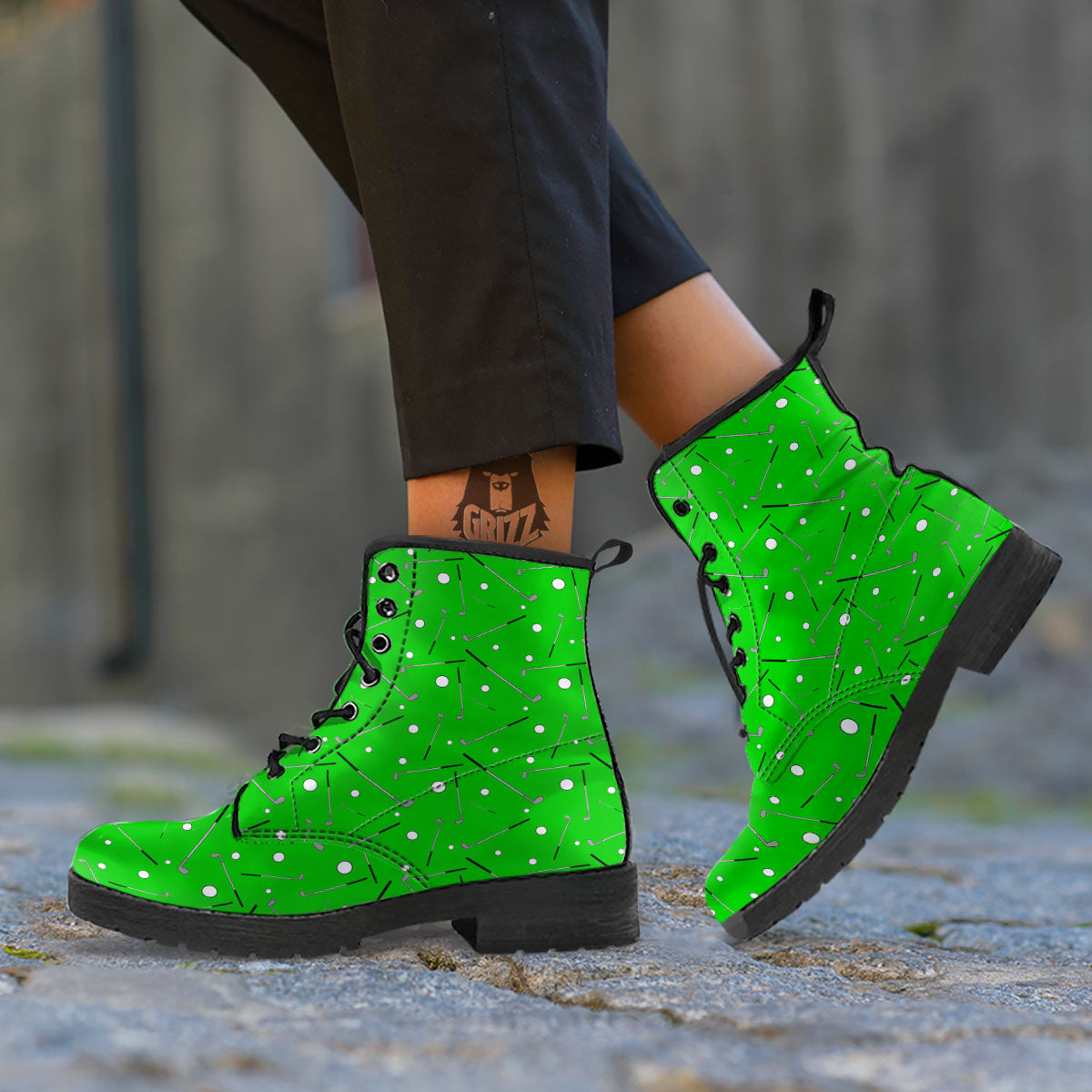 Cute Golf Print Pattern Leather Boots-grizzshop
