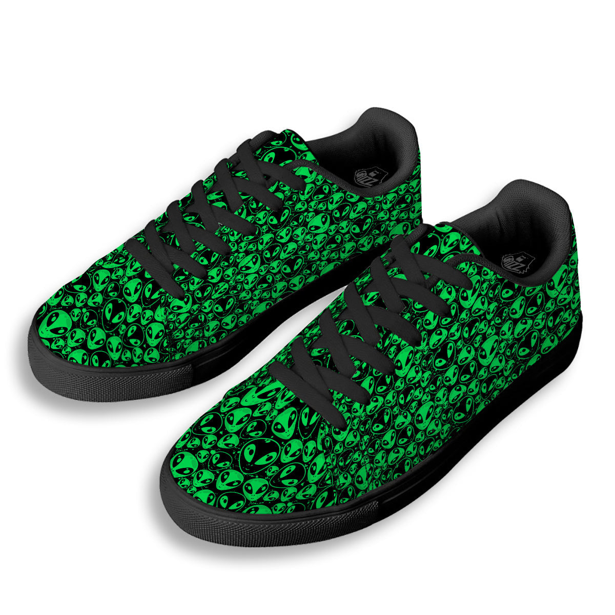 Cute Green Alien Print Pattern Black Low Top Sneakers-grizzshop