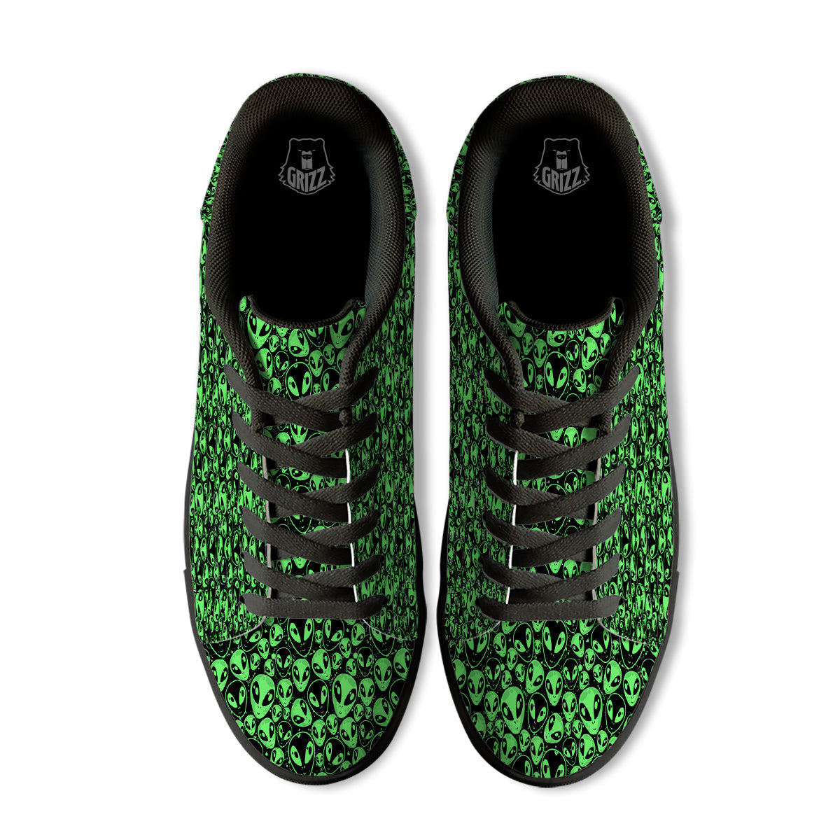 Cute Green Alien Print Pattern Black Low Top Sneakers-grizzshop