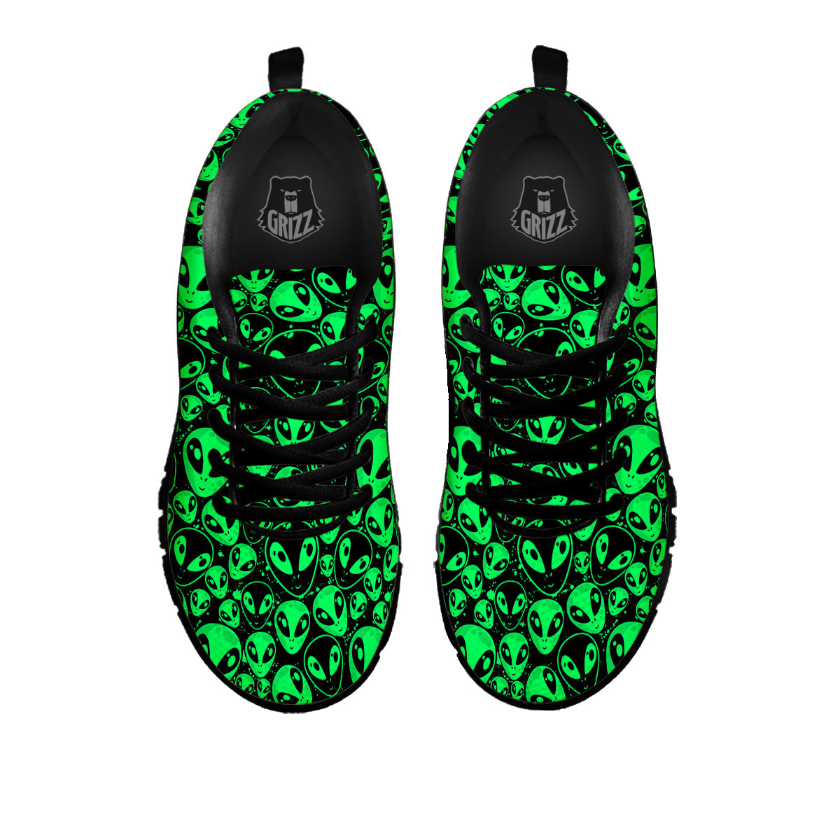 Cute Green Alien Print Pattern Black Sneaker-grizzshop