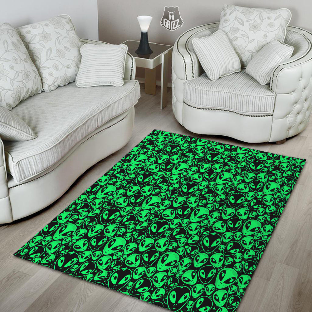 Cute Green Alien Print Pattern Floor Mat-grizzshop