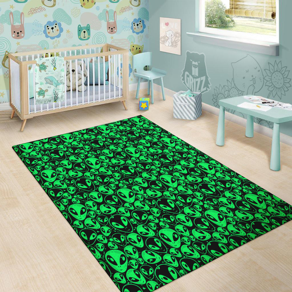 Cute Green Alien Print Pattern Floor Mat-grizzshop