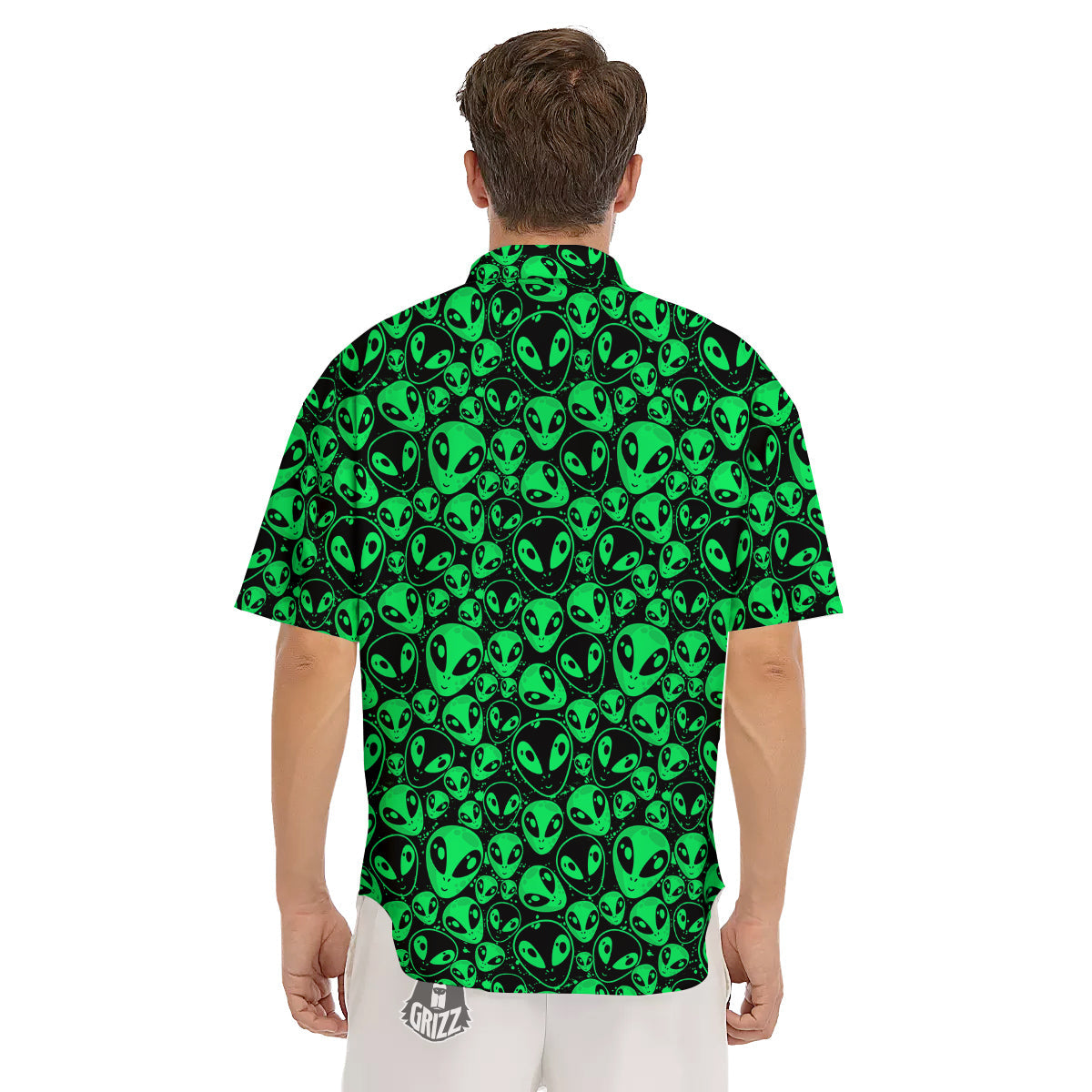 Cute Green Alien Print Pattern Men's Short Sleeve Shirts-grizzshop