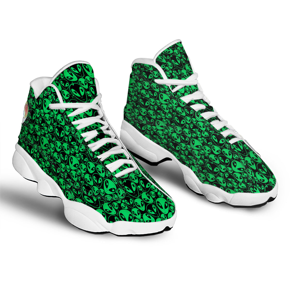 Cute Green Alien Print Pattern White Basketball Shoes-grizzshop