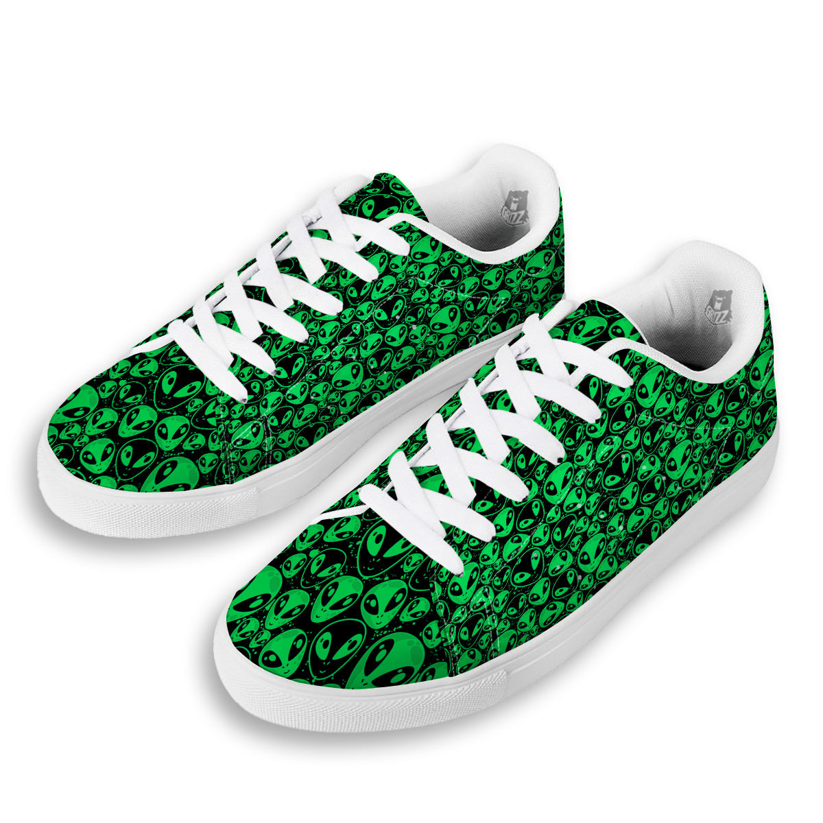 Cute Green Alien Print Pattern White Low Top Sneakers-grizzshop
