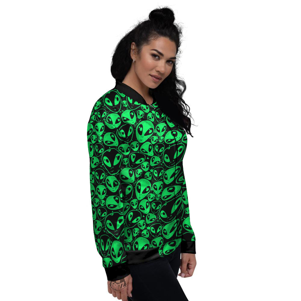 Cute Green Alien Print Pattern Women's Bomber Jacket-grizzshop