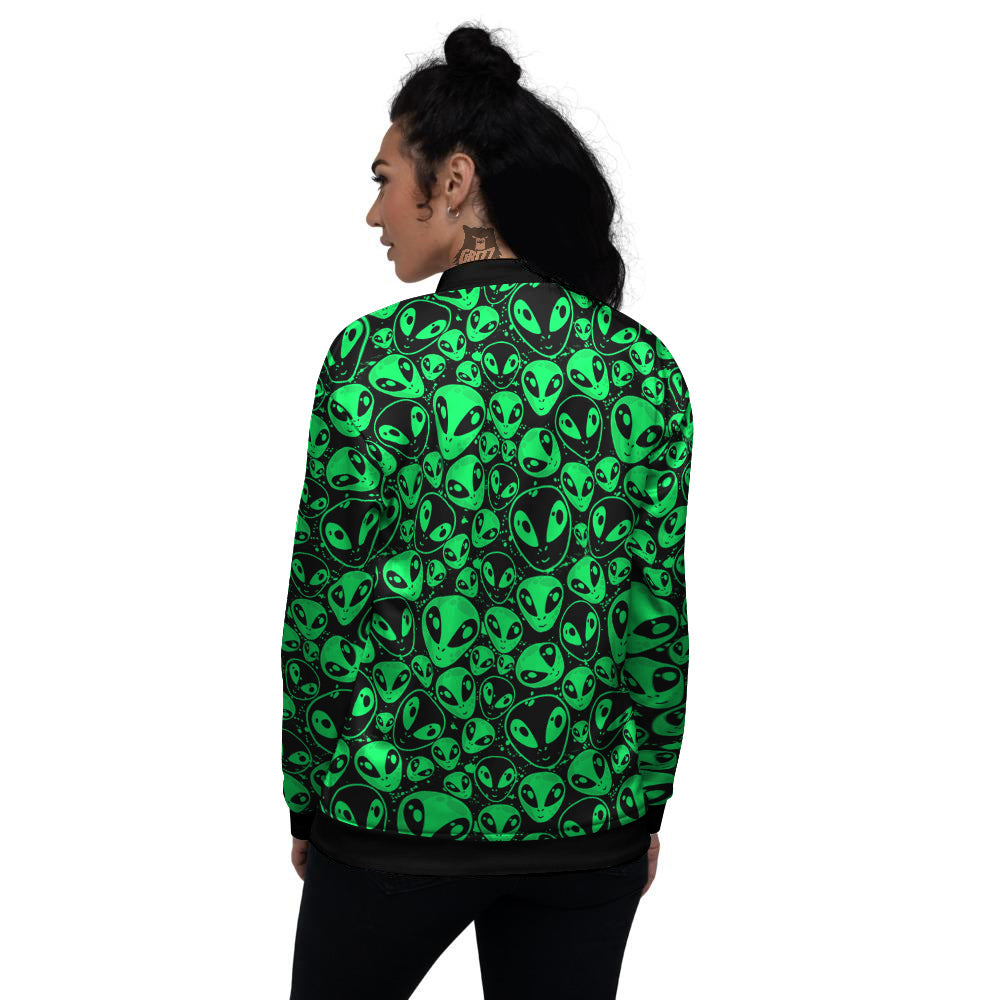 Cute Green Alien Print Pattern Women's Bomber Jacket-grizzshop