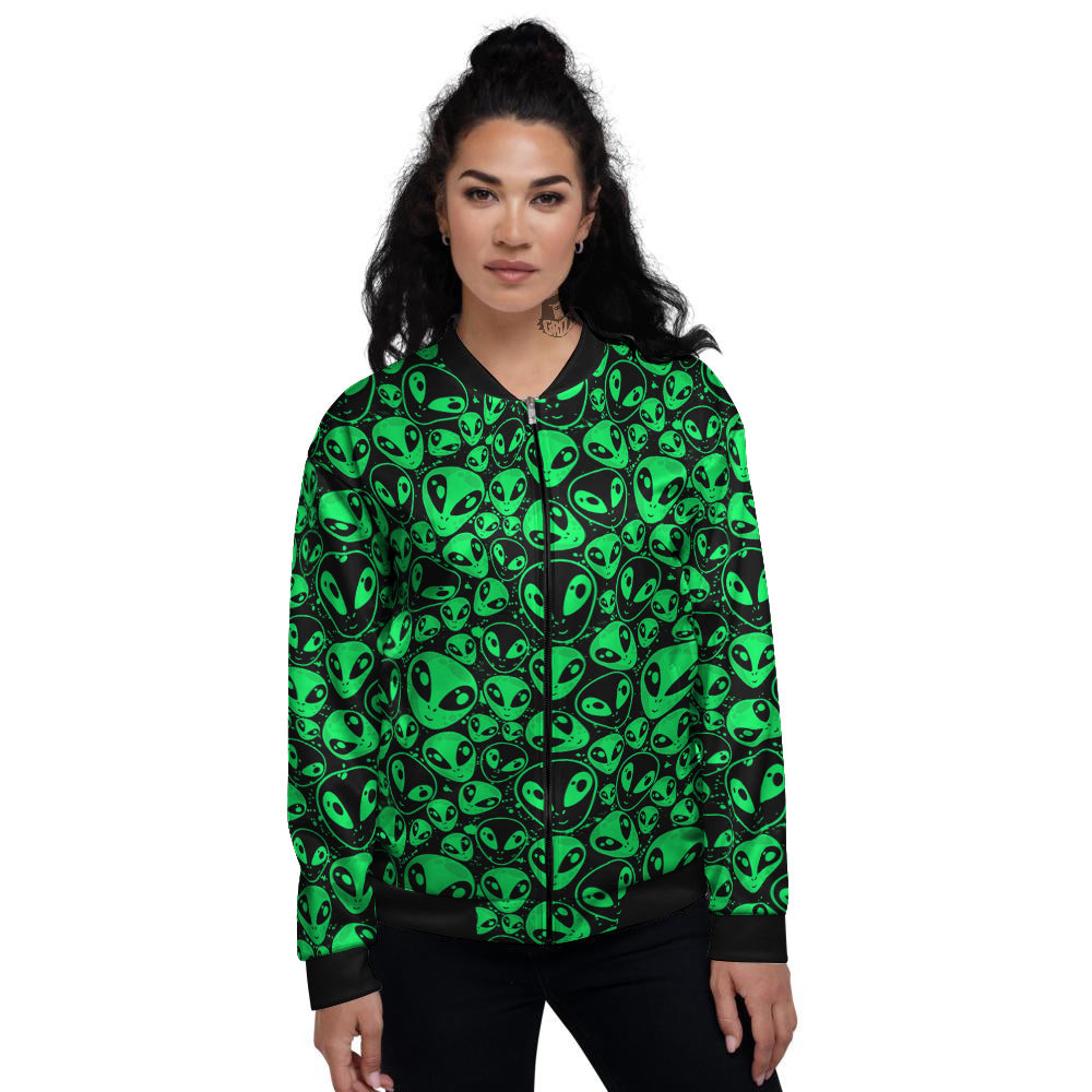 Cute Green Alien Print Pattern Women's Bomber Jacket-grizzshop