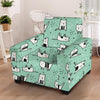 Cute Green Doodle Cat Print Armchair Cover-grizzshop