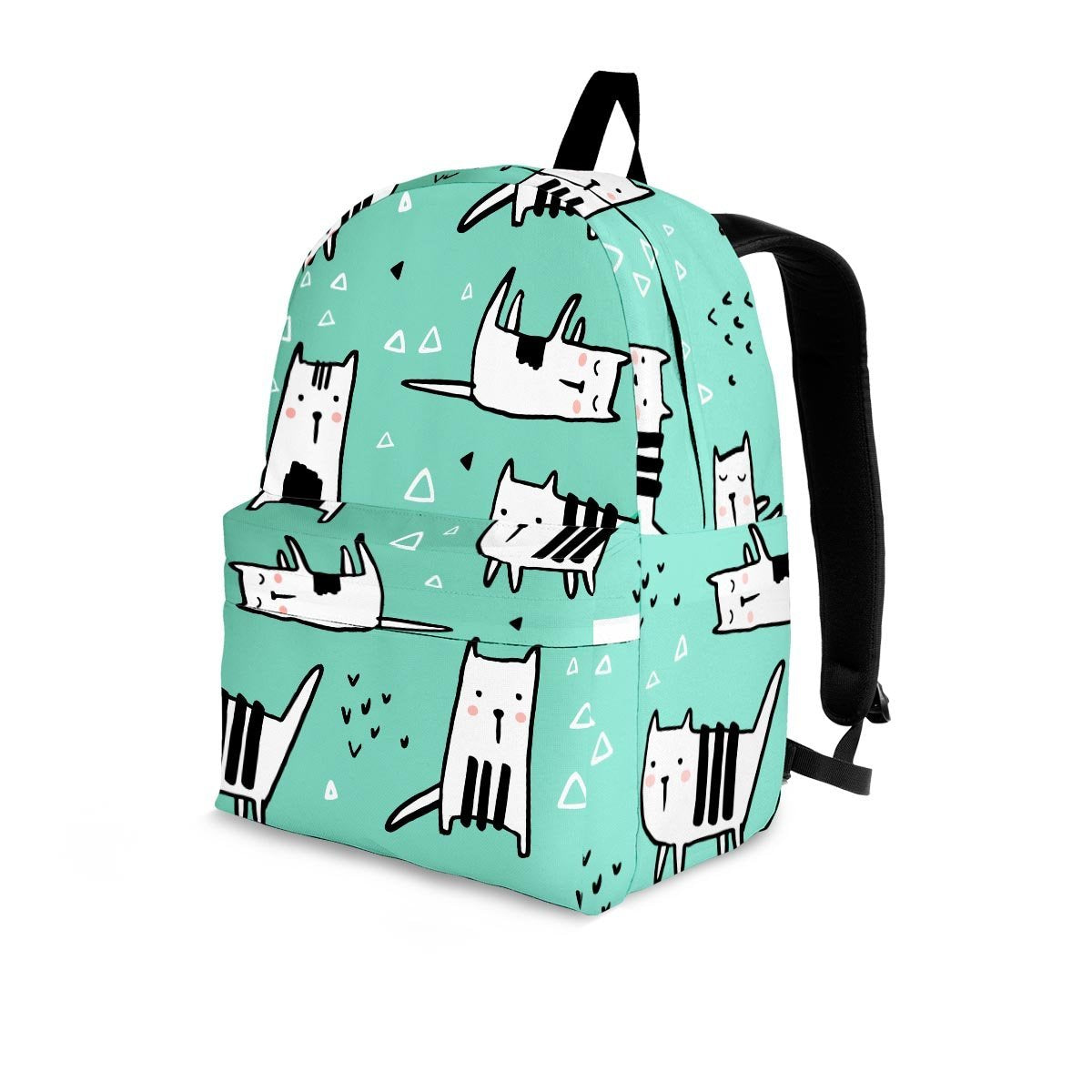 Cute Green Doodle Cat Print Backpack-grizzshop