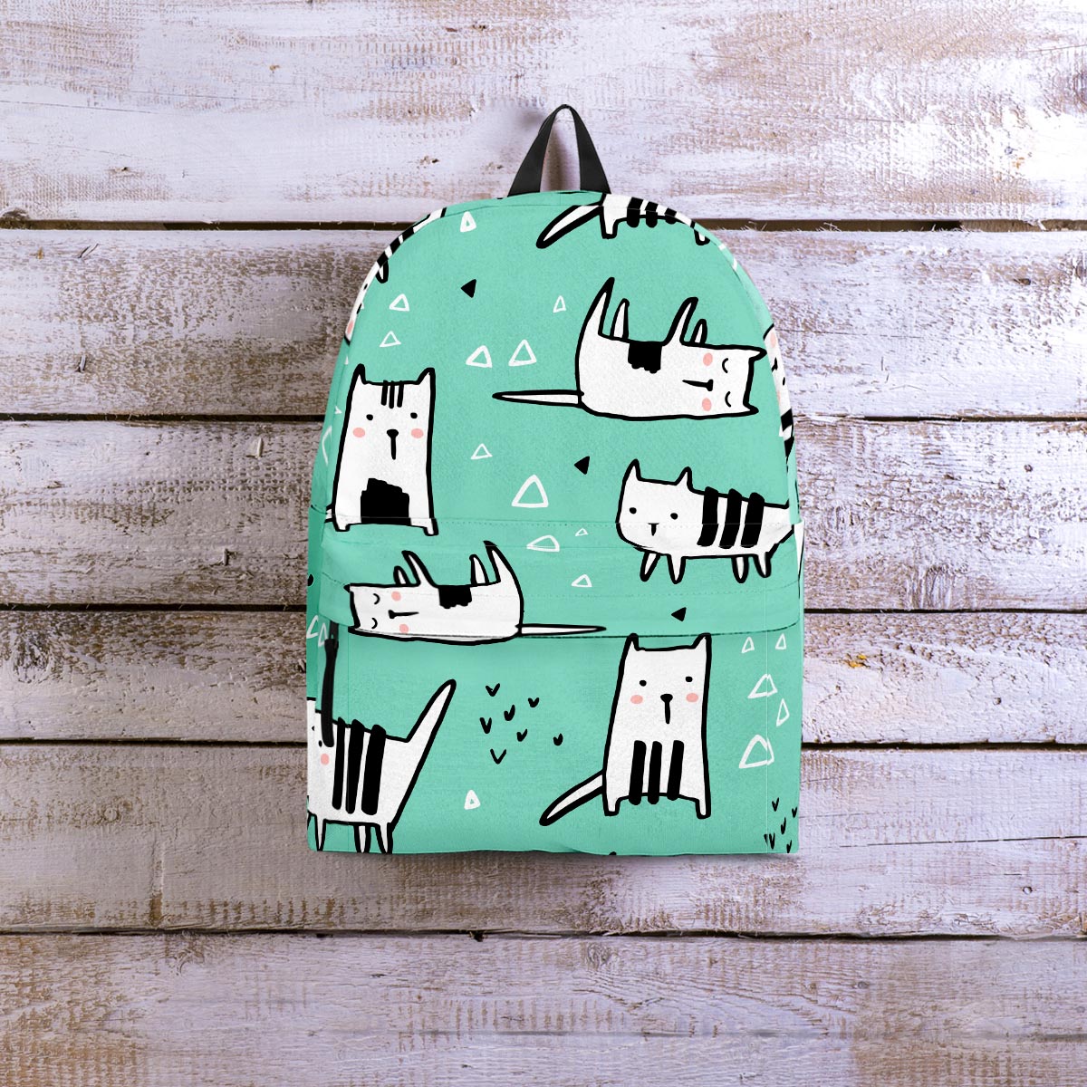 Cute Green Doodle Cat Print Backpack-grizzshop