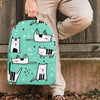 Cute Green Doodle Cat Print Backpack-grizzshop