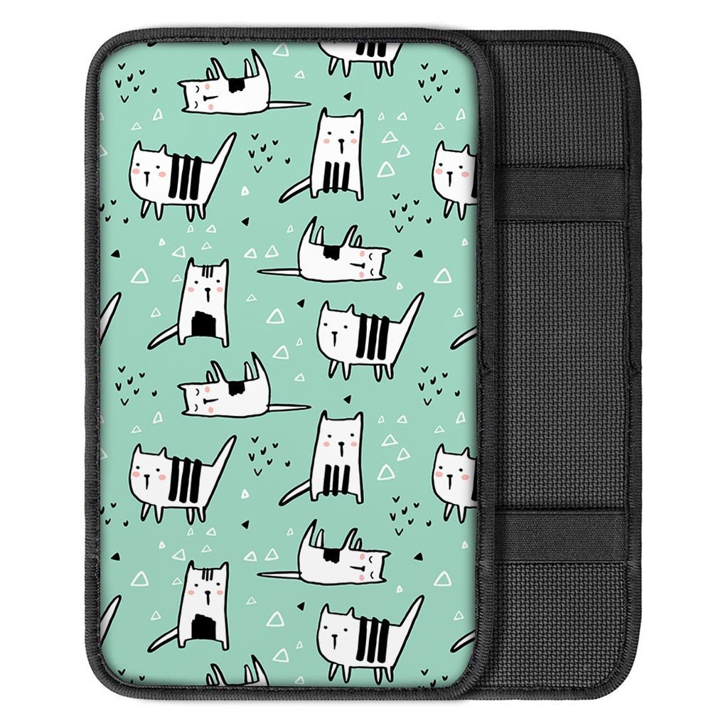 Cute Green Doodle Cat Print Car Console Cover-grizzshop