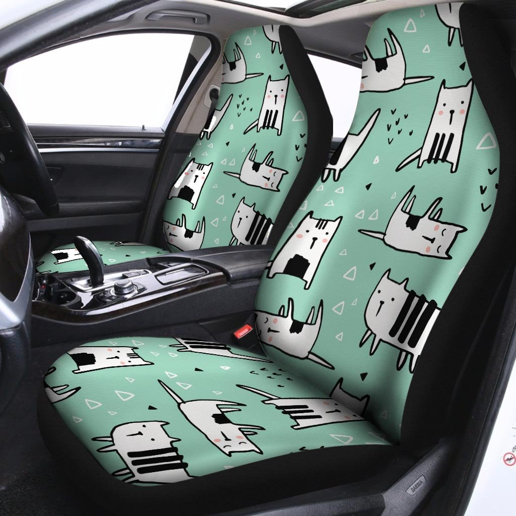 Cute Green Doodle Cat Print Car Seat Covers-grizzshop