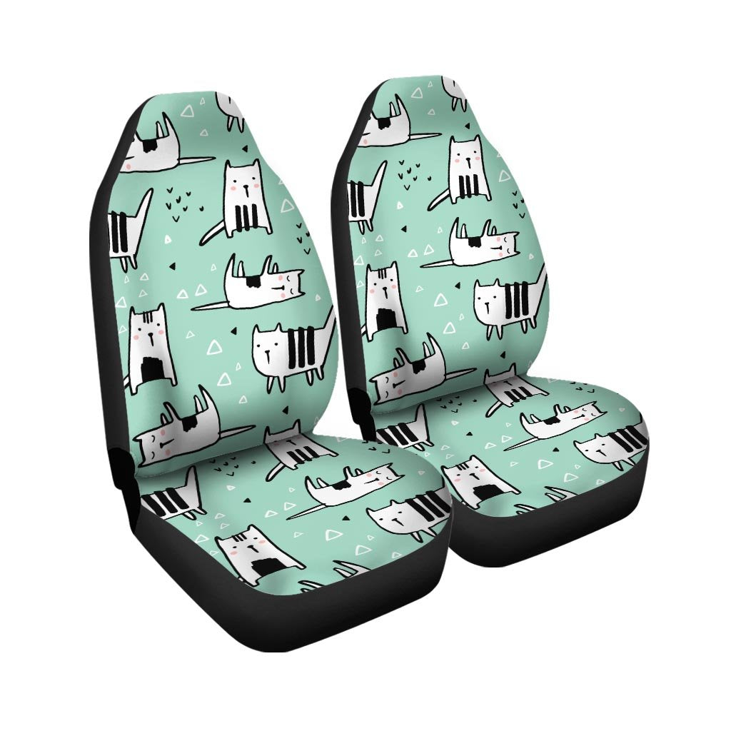 Cute Green Doodle Cat Print Car Seat Covers-grizzshop