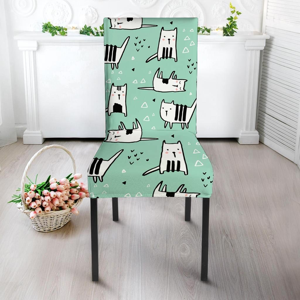 Cute Green Doodle Cat Print Chair Cover-grizzshop