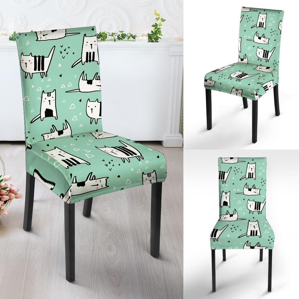 Cute Green Doodle Cat Print Chair Cover-grizzshop