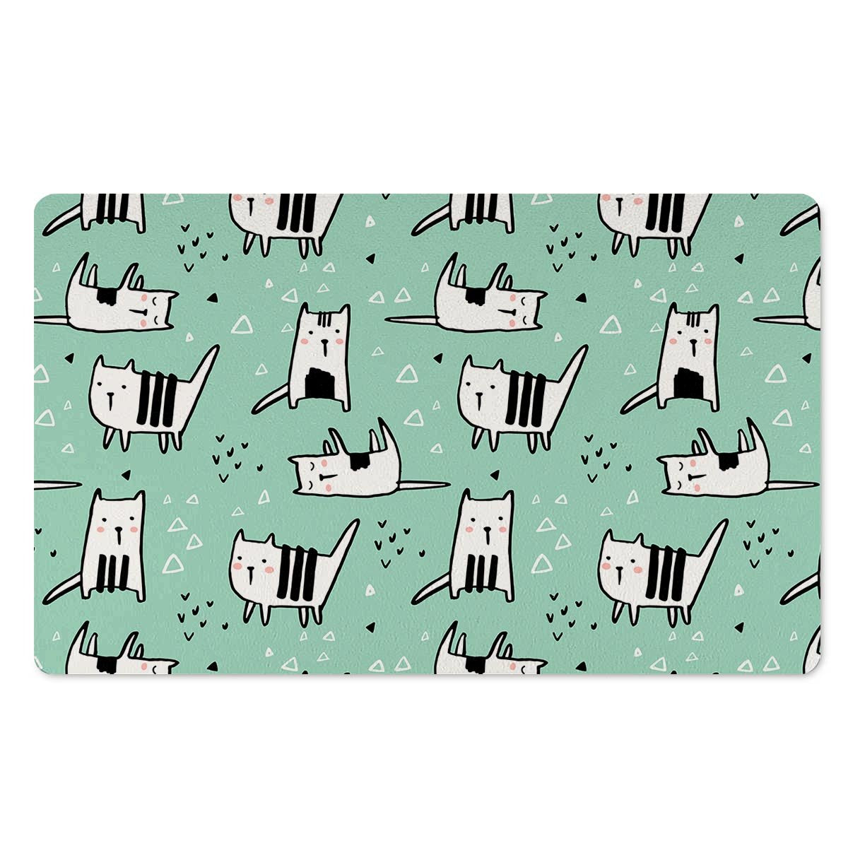 Cute Green Doodle Cat Print Door Mat-grizzshop