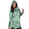 Cute Green Doodle Cat Print Hoodie Dress-grizzshop