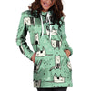 Cute Green Doodle Cat Print Hoodie Dress-grizzshop