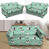 Cute Green Doodle Cat Print Loveseat Cover-grizzshop