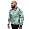 Cute Green Doodle Cat Print Men's Bomber Jacket-grizzshop