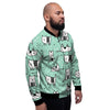 Cute Green Doodle Cat Print Men's Bomber Jacket-grizzshop