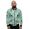 Cute Green Doodle Cat Print Men's Bomber Jacket-grizzshop