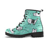 Cute Green Doodle Cat Print Men's Boots-grizzshop