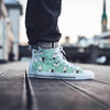 Cute Green Doodle Cat Print Men's High Top Shoes-grizzshop