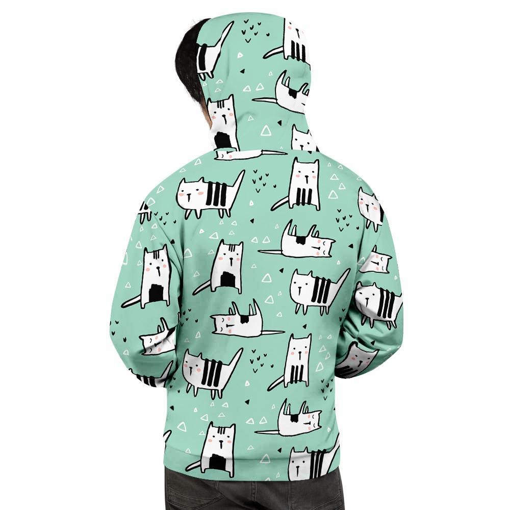 Cute Green Doodle Cat Print Men's Hoodie-grizzshop