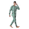 Cute Green Doodle Cat Print Men's Pajamas-grizzshop