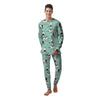 Cute Green Doodle Cat Print Men's Pajamas-grizzshop