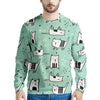 Cute Green Doodle Cat Print Men's Sweatshirt-grizzshop