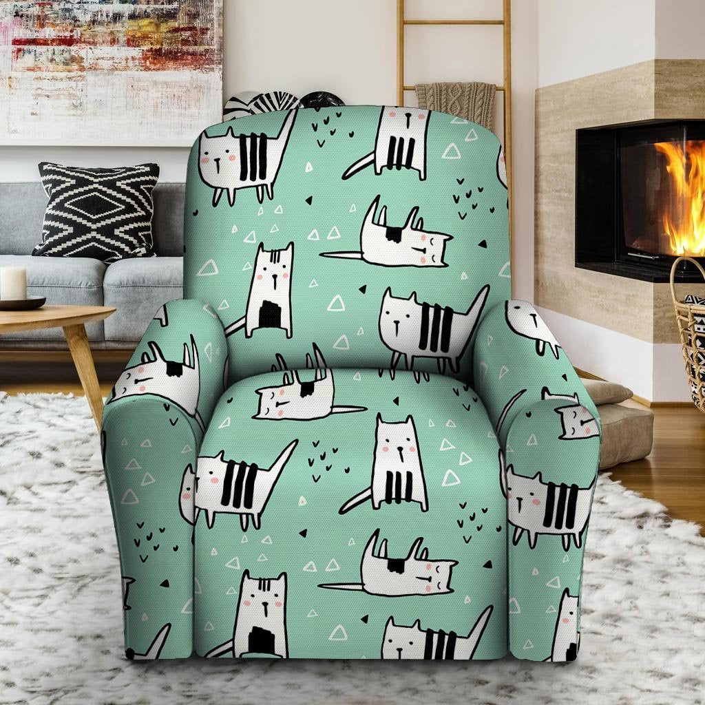 Cute Green Doodle Cat Print Recliner Cover-grizzshop