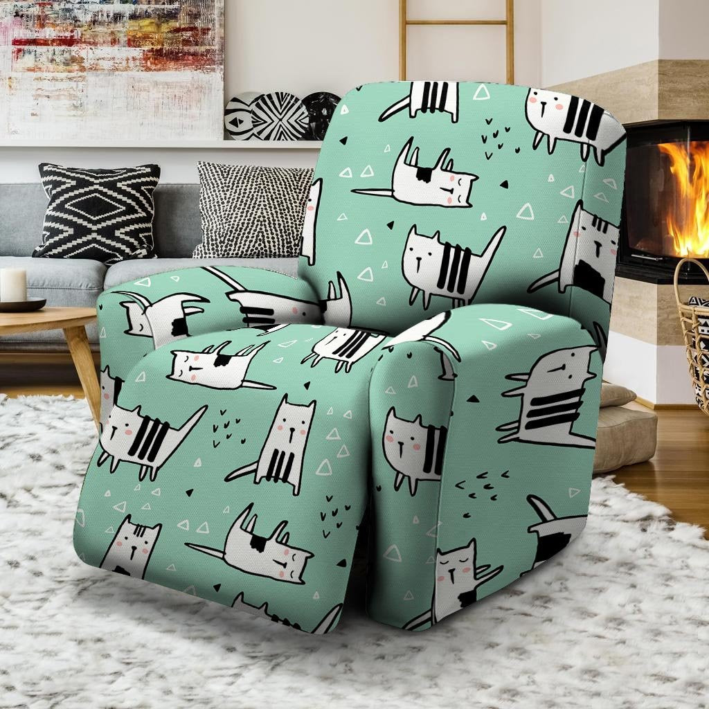 Cute Green Doodle Cat Print Recliner Cover-grizzshop