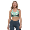 Cute Green Doodle Cat Print Sports Bra-grizzshop