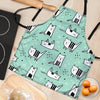 Cute Green Doodle Cat Print Women's Apron-grizzshop