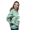 Cute Green Doodle Cat Print Women's Hoodie-grizzshop