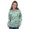 Cute Green Doodle Cat Print Women's Hoodie-grizzshop