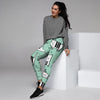 Cute Green Doodle Cat Print Women's Joggers-grizzshop